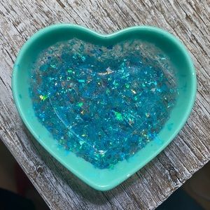 Heart Dish - Teal / Turquoise Rim and Holographic Blue Confetti Base